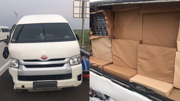 Ratusan ribu batang rokok ilegal yang diangkut Toyota HiAce di ruas tol Kertosono-Ngajuk