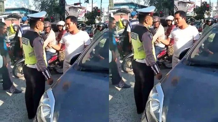 Pertengkaran polisi dan pengemudi Toyota Agya di Medan