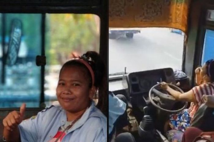 Lia Yuliana, sopir bus sedang 509 yang viral dengan video The Power of Emak-emak, (6/6/2018) 