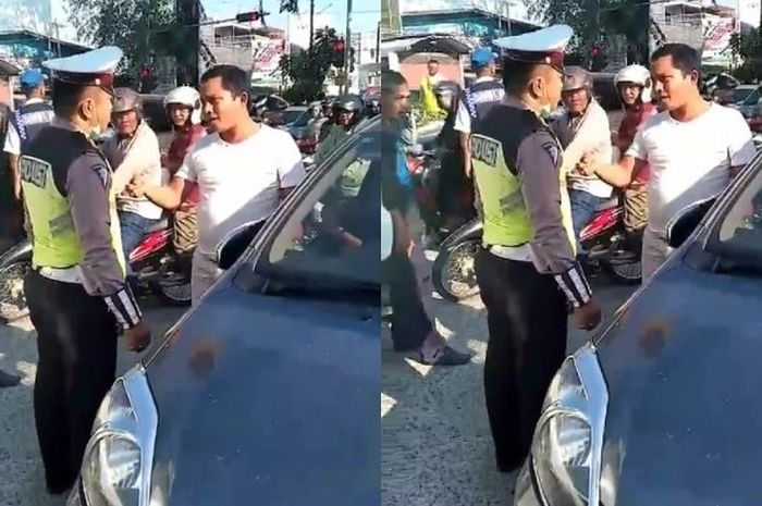 Pertengkaran polisi dan pengemudi Toyota Ayla di Medan