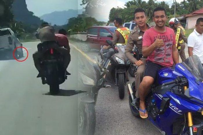 Aksi viral Chainarong Sokoon saat membonceng seorang polisi menembak mobil seorang pelaku tabrak lari.