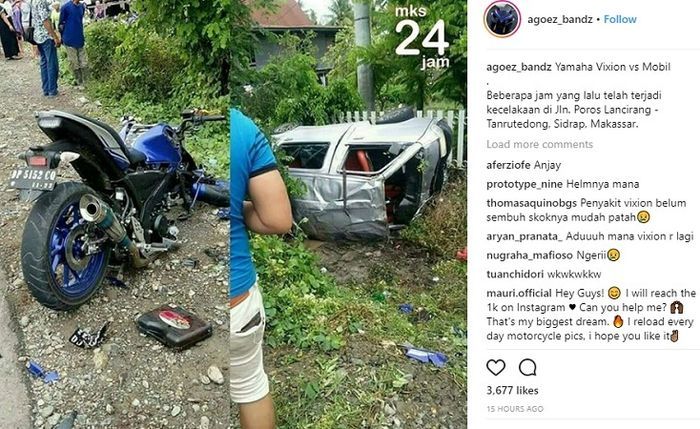 Kecelakaan Yamaha V-ixion melawan mobil minibus