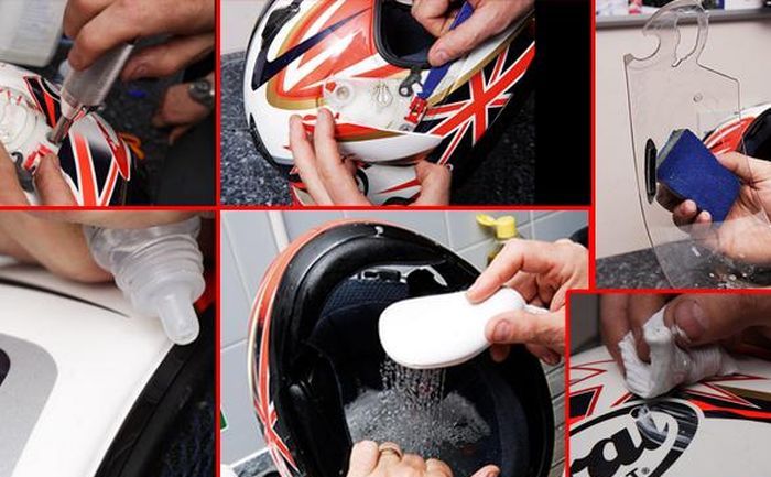 Ilustrasi mencuci helm