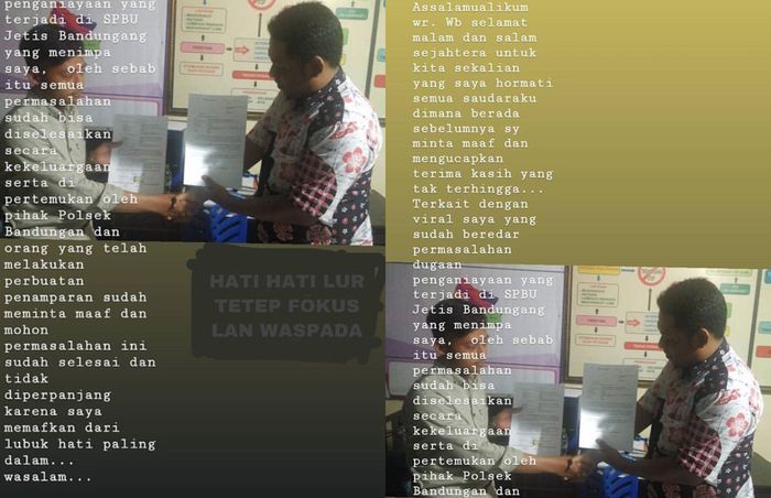 Korban dan diduga pelaku penamparan petugas SPBU saling bersalaman