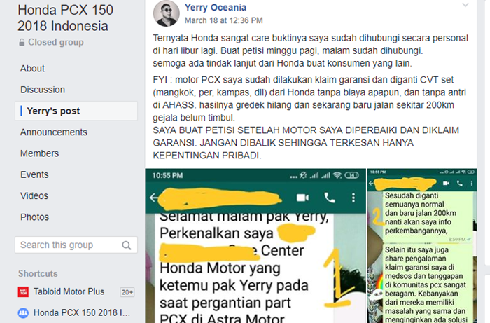 Screenshoot jawaban Honda Denpasar soal petisi online