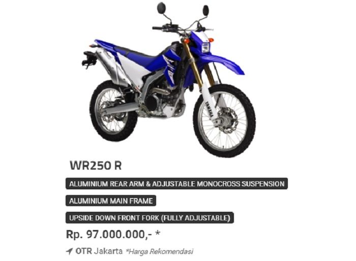 Harga yang dipatok Yamaha untuk WR259 R adalah 97 juta Rupiah