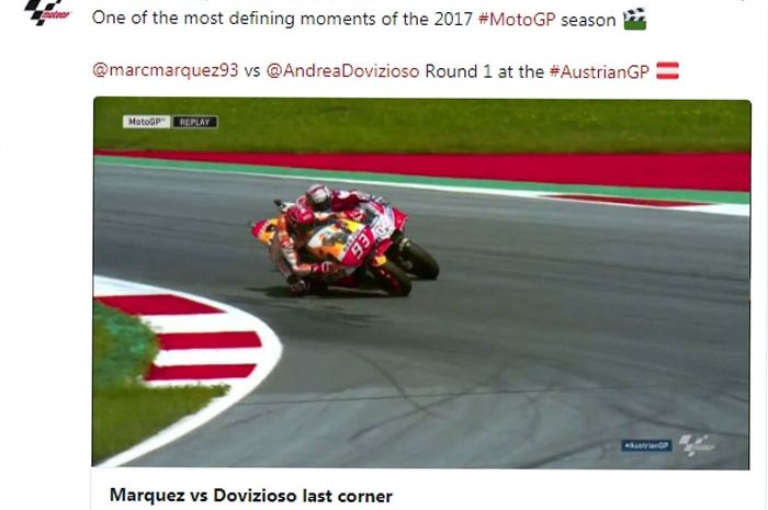 Marc Marquez me-retweet duel lawan Andrea Dovizioso di MotoGP Austria 2017