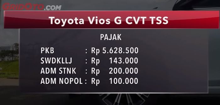 Pajak Kendaraan Bermotor mobil baru Toyota Vios G TSS CVT