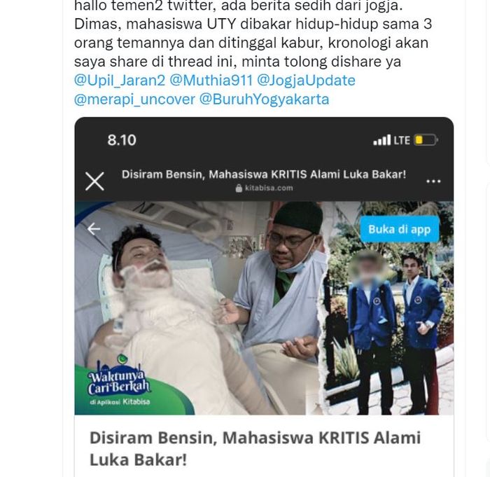 Mahasiswa dibakar hidup-hidup rekannya sendiri di depan rumah, perkara jual beli knalpot