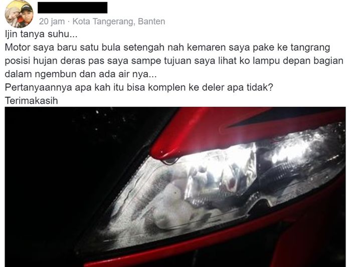 Unggahan si Pemilik All New R15 yang headlampnya berembun