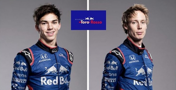 Red Bull Toro Rosso Honda: Pierre Gasly (kiri) dan Brendon Hartley (kanan)
