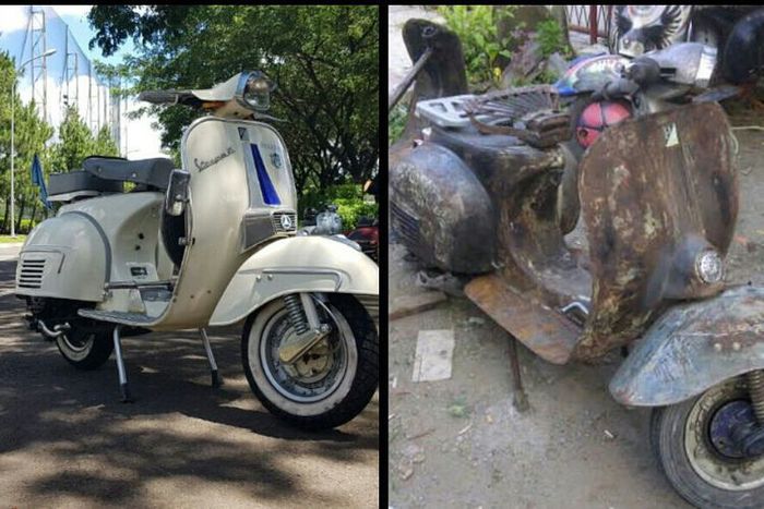 (kiri) setelah Vespa Gran Lusso perbaikan total