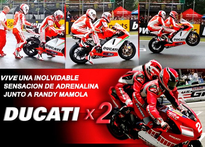 Randy Mamola saat bertugas jadi joki mengendarai Ducati X2