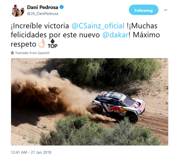 Dani Pedrosa menaruh rasa hormat yang tinggi pada Carlos Sainz