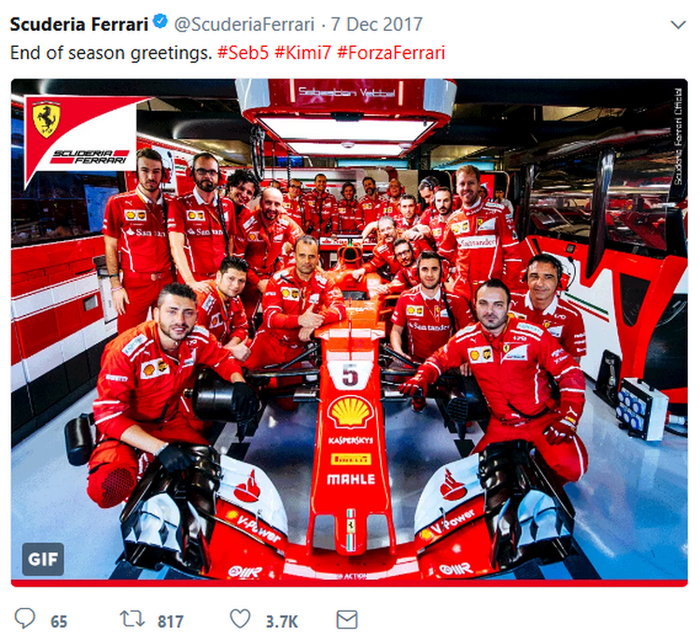 Perhatikan logo di kiri atas, selama ini logo itu yang muncul di akun resmi media sosial tim Ferrari
