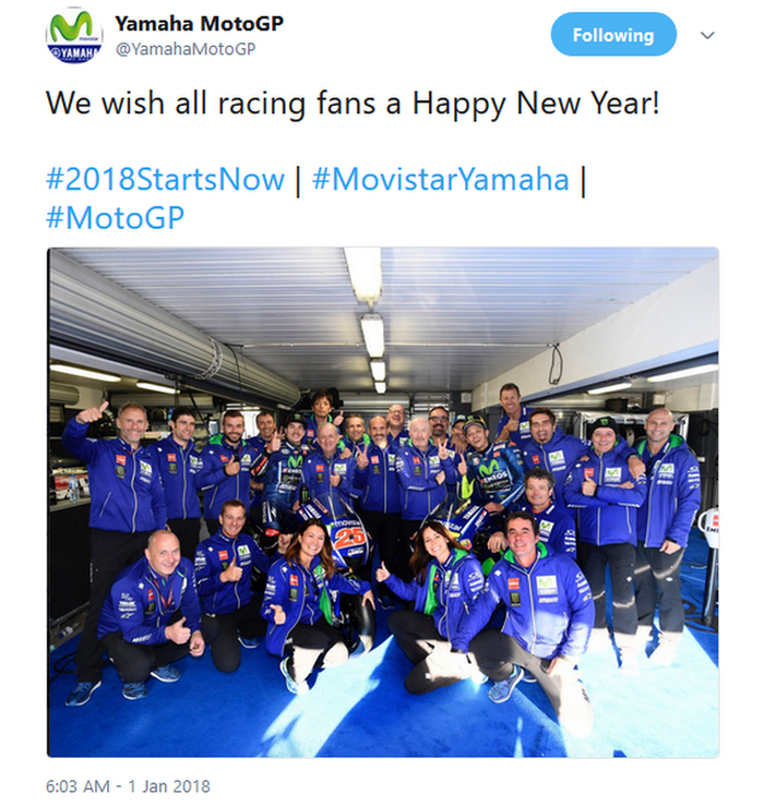 Ucapan selamat tahun baru 2018 dari tim Yamaha MotoGP