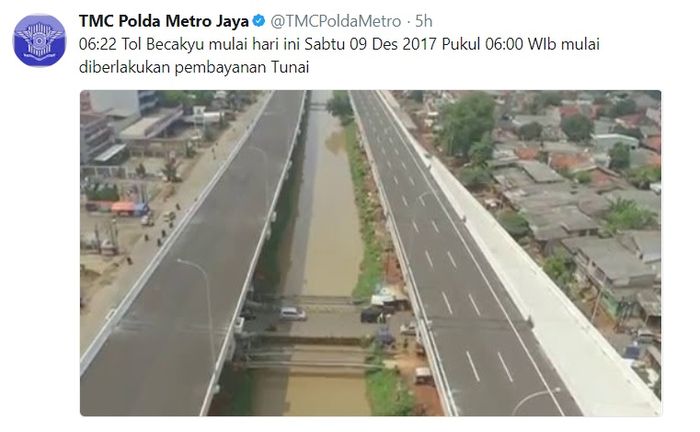 Pemberitauan yang diunggah TMC Polda Metro Jaya 