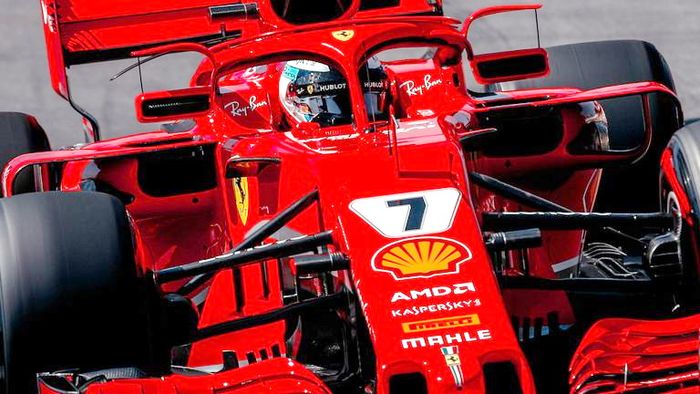 Penempatan kaca spion pada mobil Ferrari SF71H di perangkat keamanan Halo 