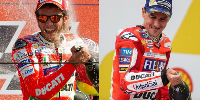 Valentino Rossi dan Jorge Lorenzo berseragam Ducati