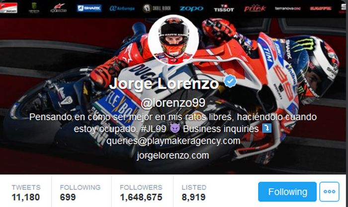 Twitter @lorenzo99 diikuti lebih dari 1,6 juta follower