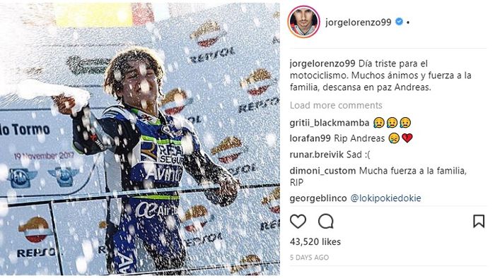 Ucapan Jorge Lorenzo untuk Andreas Perez di Instagramnya