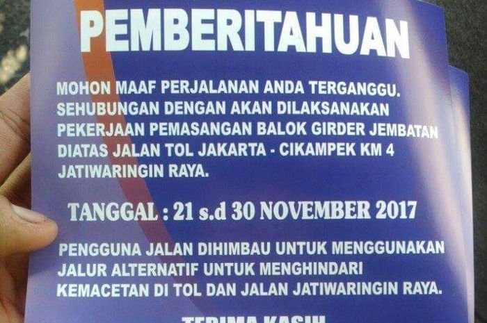 Pengguna jalan dihimbau agar menggunakan jalur alternatif