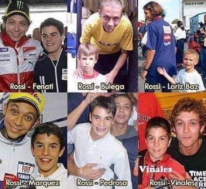 Pembalap dunia saat masih anak-anak foto bareng dengan Valentino Rossi