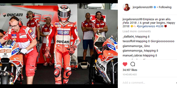 Jorge Lorenzo menyambut tahun baru 2018 untuk musim keduanya bersama tim Ducati