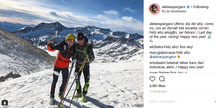 Aleix Espargaro mengunggah foto hari terakhirnya di tahun 2017 sebelum tahun baru 2018 dari pegunungan yang bersalju