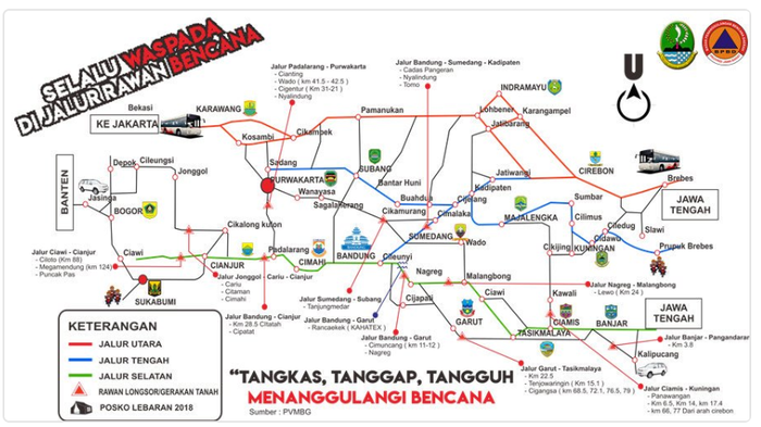 Peta jalur rawan longsor di Jawa Barat