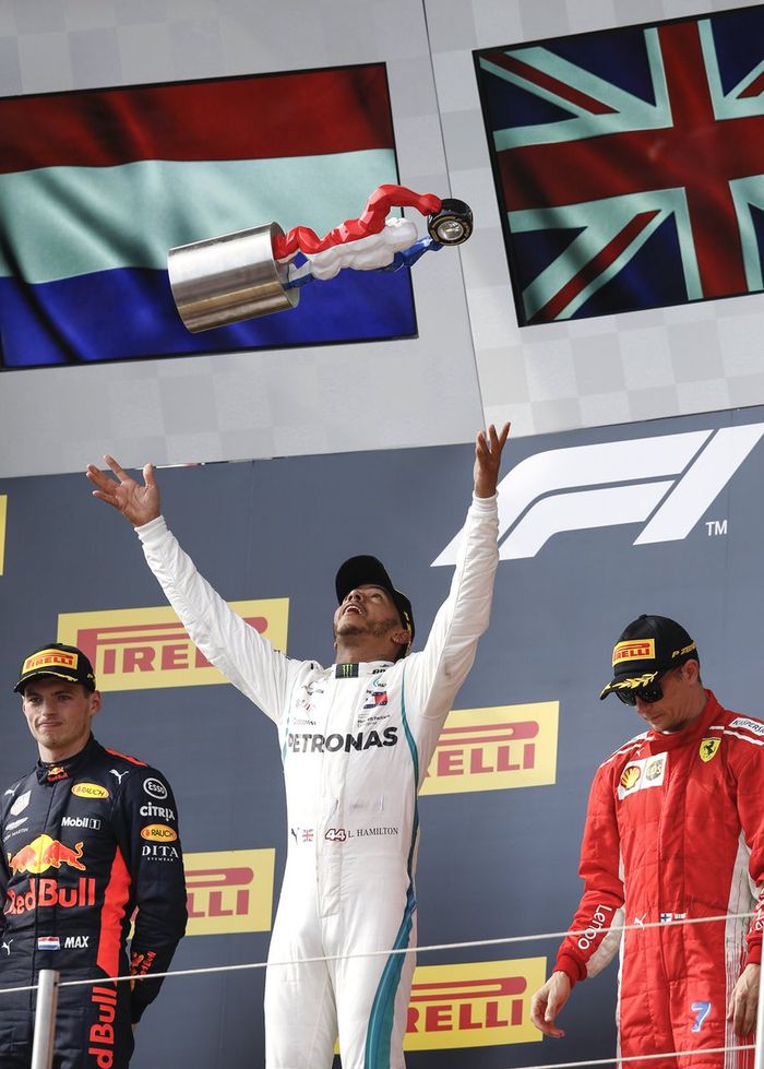 Podium GP F1 Prancis, Lewis Hamilton reaih kemenangan ketiga musim ini, Max Verstappen finish kedua dan Kimi Raikkonen ketiga