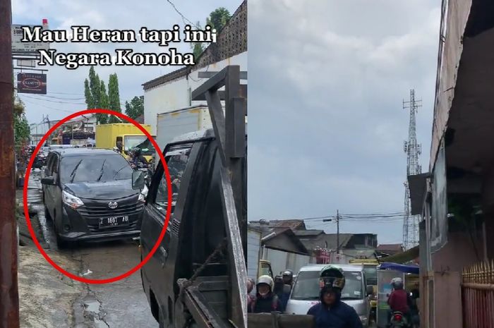 Toyota Calya parkir sembarangan bikin arus lalu lintas macet parah.
