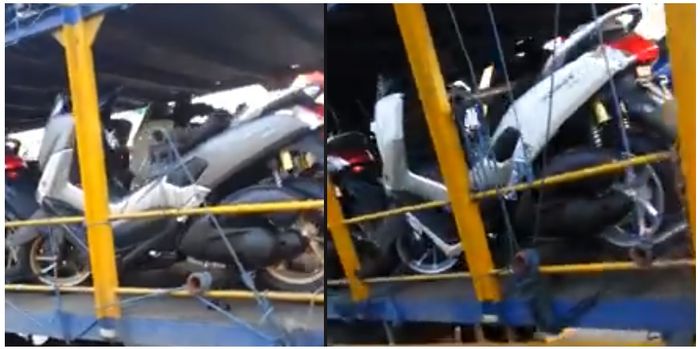 NMAX diangkut dengan truk dibekali pelek berwarna emas dan suspensi tabung