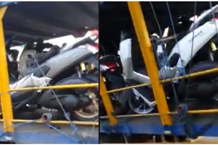 NMAX diangkut dengan truk dibekali pelek berwarna emas dan suspensi tabung