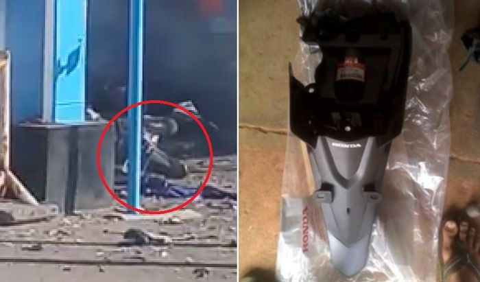 Motor pasca ledakan (kanan) dan spakbor Honda BeAT (kiri)