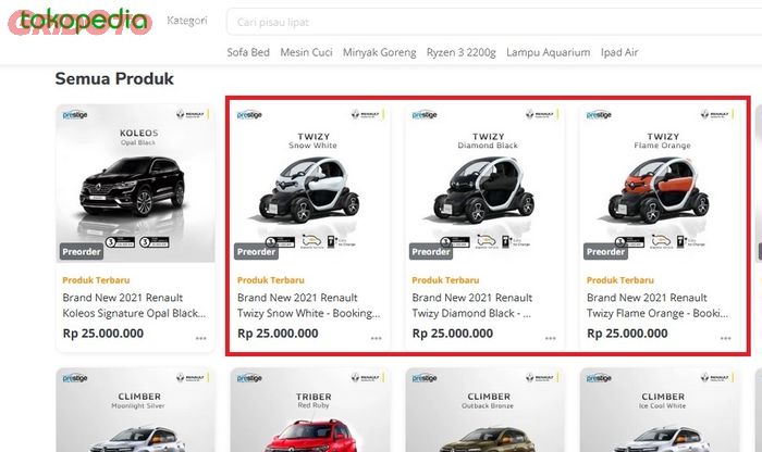 Renault Twizy dipasarkan di marketplace online