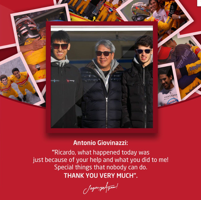 Ucapan terimakasih Antonio Giovinazzi ke Ricardo Gelael