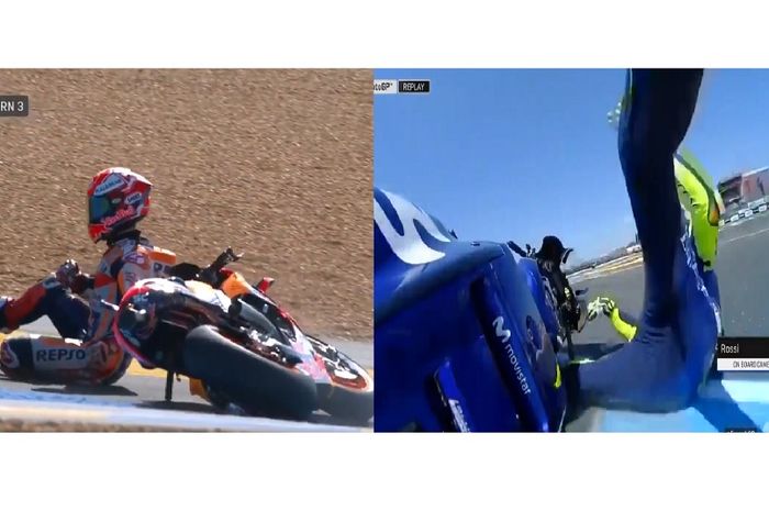 Marc Marquez dan Valentino Rossi terjatuh di latihan bebas MotoGP Prancis