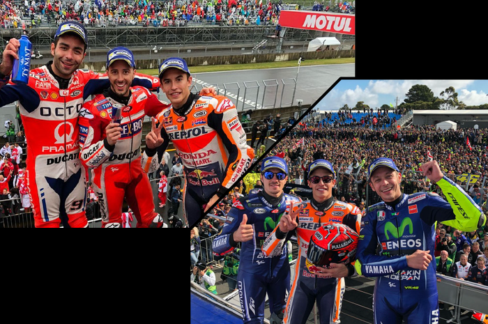Podium MotoGP Jepang (kiri) dan MotoGP Australia (kanan)