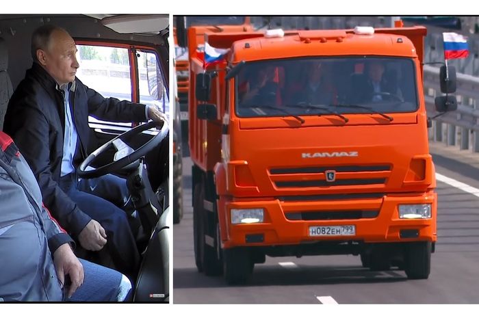 Vladimir Putin mengendarai truk untuk meresmikan jembatan
