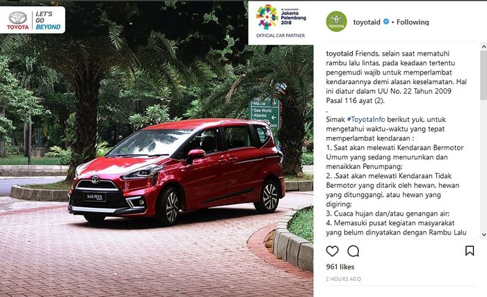 Toyota Sienta facelift bocor di akun instagram Toyota Indonesia