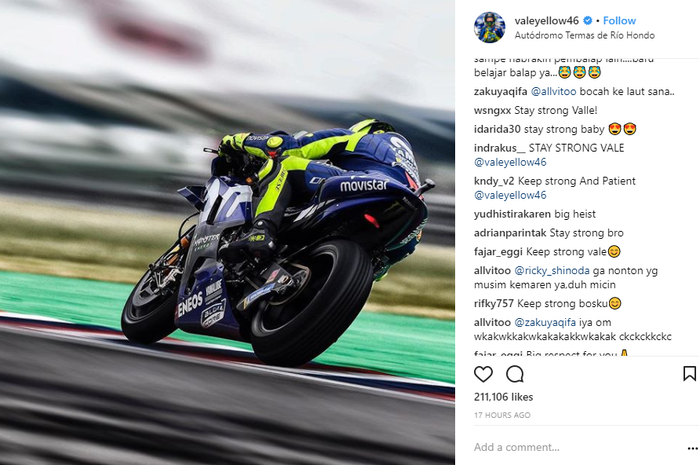 Instagram Rossi penuh dengan dukungan fans