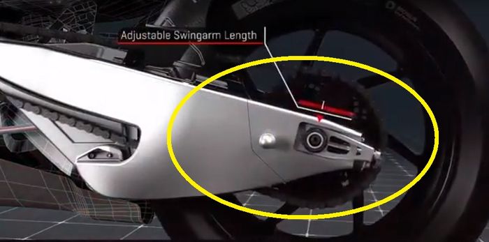 Swing arm yang bisa mengatur letak sumbu roda belakang