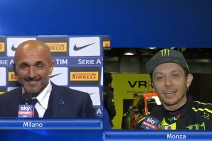 Luciano Spalleti (kiri) dan Valentino Rossi (kanan) saat wawancara dengan Sky Sports