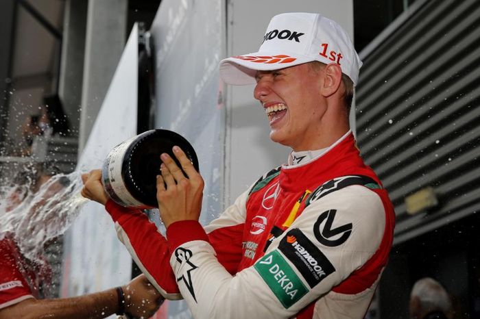 Mick Schumacher saat pertama kali memenangkan balap F3 di sirkuit Spa-Francorchamps, Belgia, 28 Juli 2018