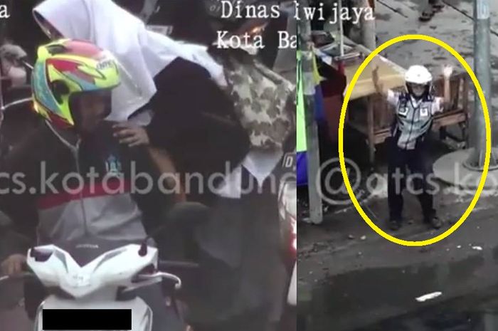 Petugas Dishub Kota Bandung berjoget setelah menegur salah satu pengendara yang tidak tertib