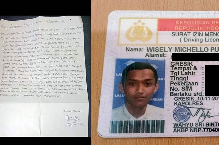 SIM milik Wisely Michello dan surat yang diberikan ke Aiptu Jailani