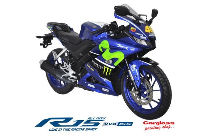 Ilustrasi Yamaha R15 dengan livery MotoGP dan nomor start milik Valentino Rossi