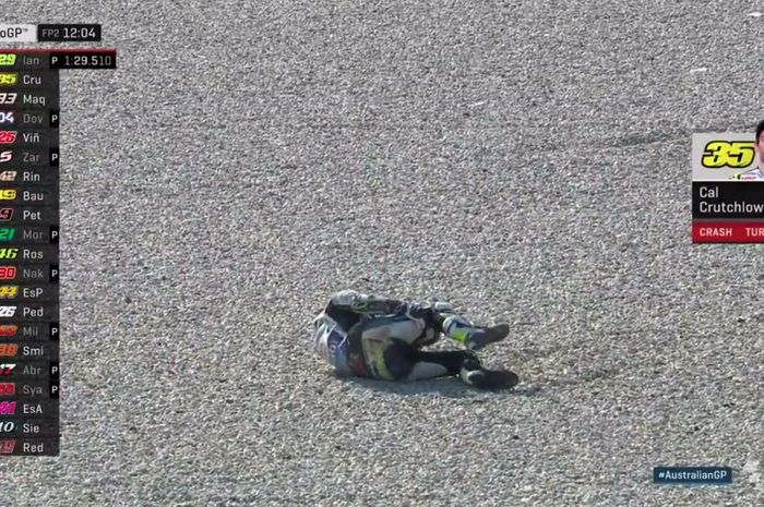 Cal Crutchlow kecelakaan di tikungan pertama Phillip Island, kesakitan dan terancam absen di MotoGP 