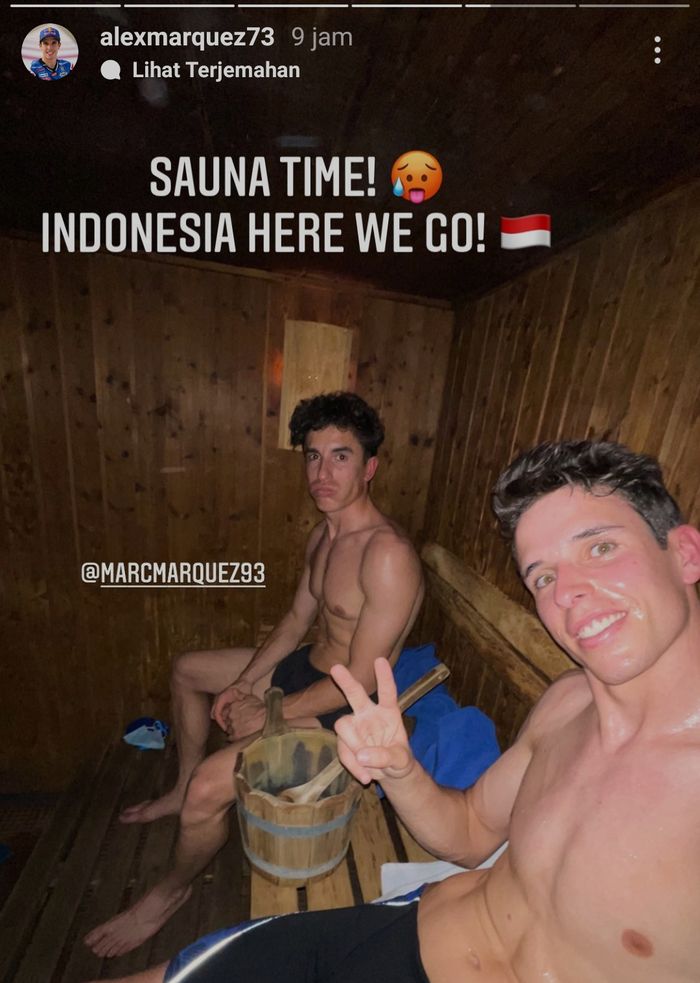 Alex Marquez membagikan kegiatannya bersama Marc Marquez di dalam sebuah ruangan sauna